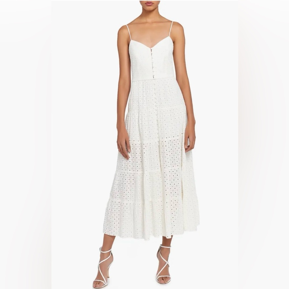 Alice and Olivia Shanti Eyelet Midi Sundress, white size 8